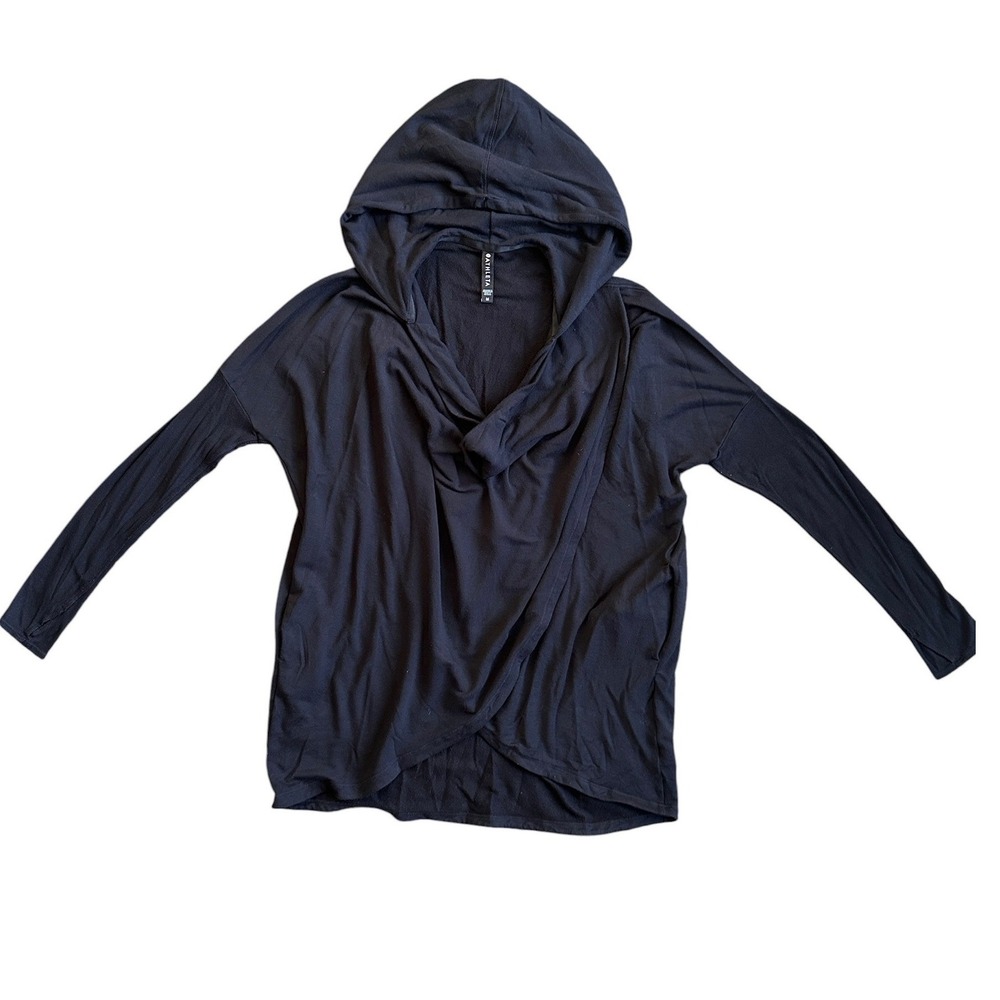 Athleta Pranayama Wrap Hoodie Women Size M Black Excellent Draped Modal Pullover